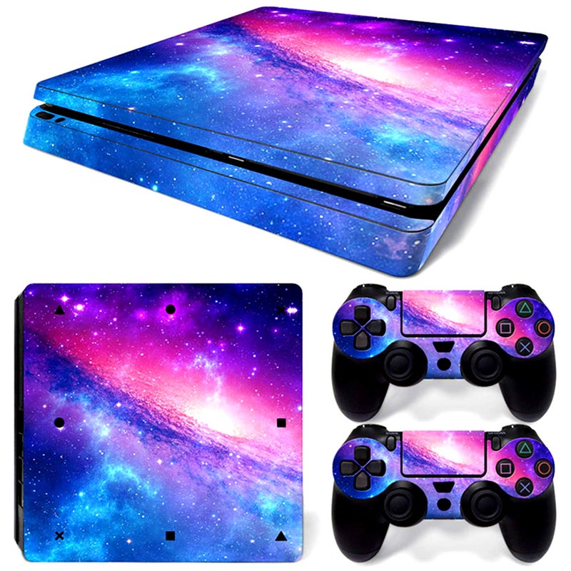 Asokex Ps4 Slim Stickers Full Body Vinyl Skin Decal Cover for PlayStation 4 Console Controllers (with 4pcs Led Lightbar Stickers) (Pink Starry Sky) - Image 1